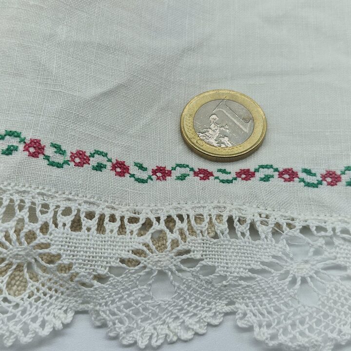 Set di Tovaglioli di Lino Vintage - 6 Pezzi Strofinacci Ricamati, Sottobicchieri in Pizzo, Centrini a Punto Croce, Arredo Cotta…