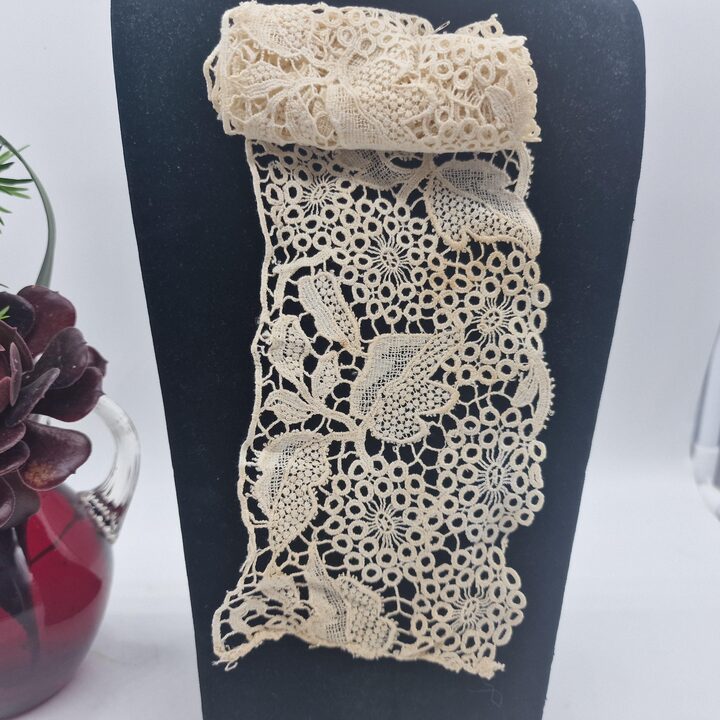 Старинное Игольное Кружево - Лента Модерн из Льна, 9х90 см, Ручная Работа Начала XX Века для Реставрации и Коллекционирования