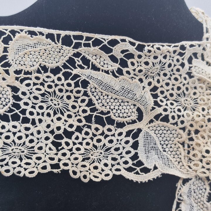 Старинное Игольное Кружево - Лента Модерн из Льна, 9х90 см, Ручная Работа Начала XX Века для Реставрации и Коллекционирования