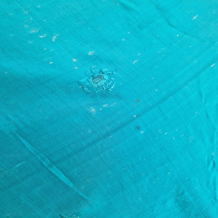 Antique Manton de Manila Isabelino, Spanish Manila Shawl Teal Silk Fabric, Hand Embroidered 19th Century Cutter Shawl for Crafts