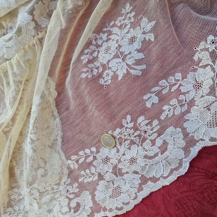 Copriletto antico in pizzo Chantilly, coperta vintage in lino da sposa, tessuto ricamato a mano per abito da sposa, fine XIX se…