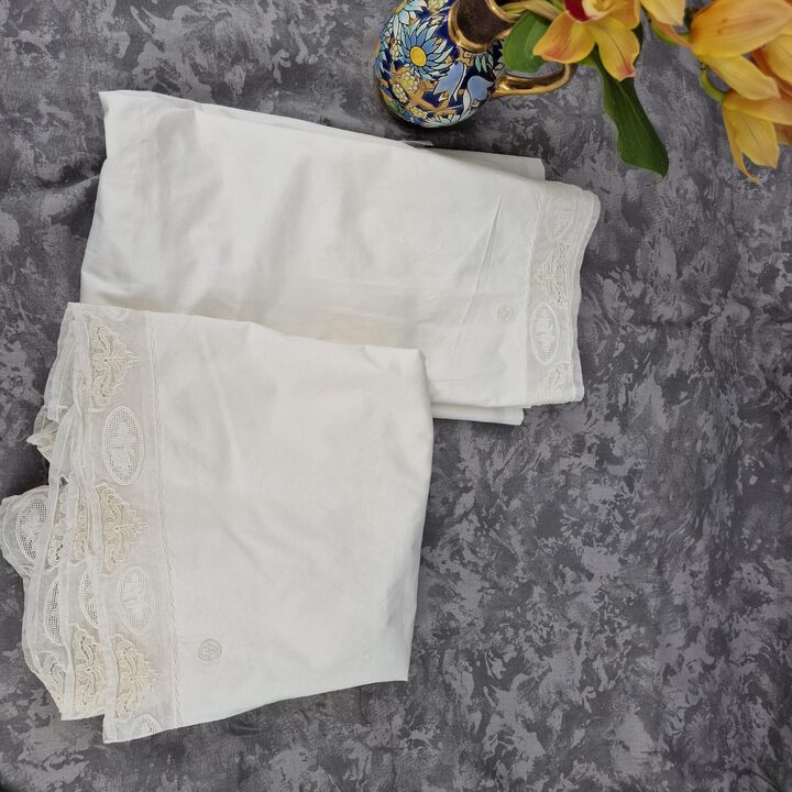 Zestaw Fine Cotton Lingerie Art Deco z Koronką i Haftem, Monogram MQ, Lata 20.