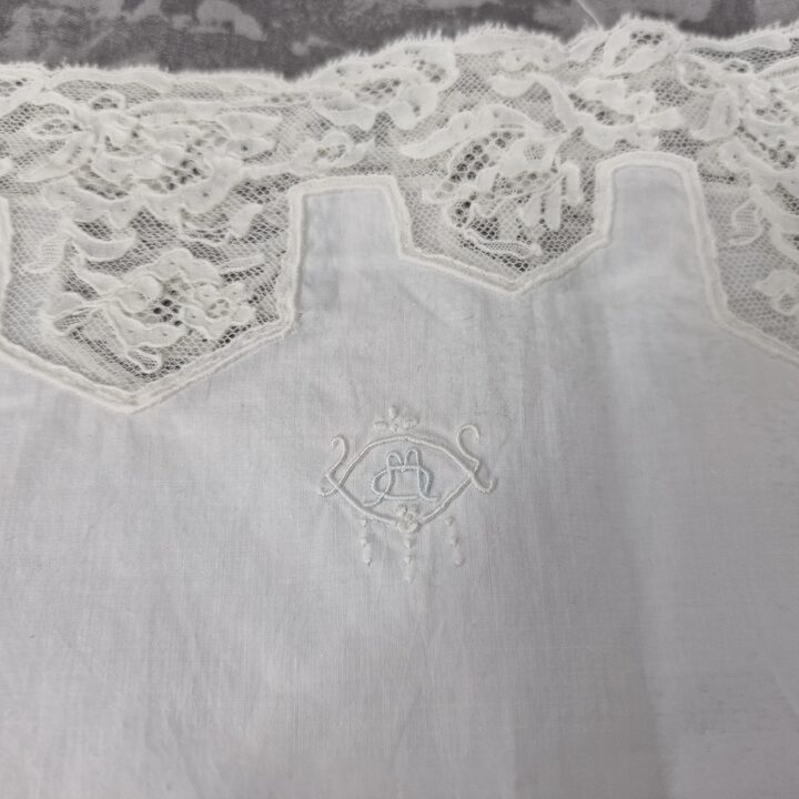 Vintage Art Deco Fijn Katoenen Lingerieset met MQ Monogram & Kant, Jaren 1920