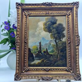 Classical Landscape Oil Painting on Copper Signed KHROL Ornate Gilt Frame