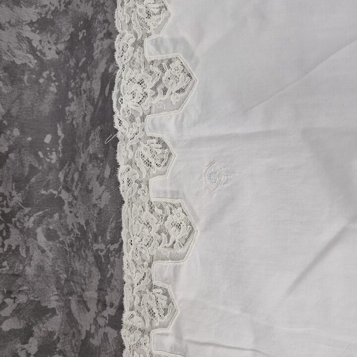 Conjunto de Lingerie Fina de Algodão Art Decó Vintage com Monograma MQ & Renda, Anos 1920