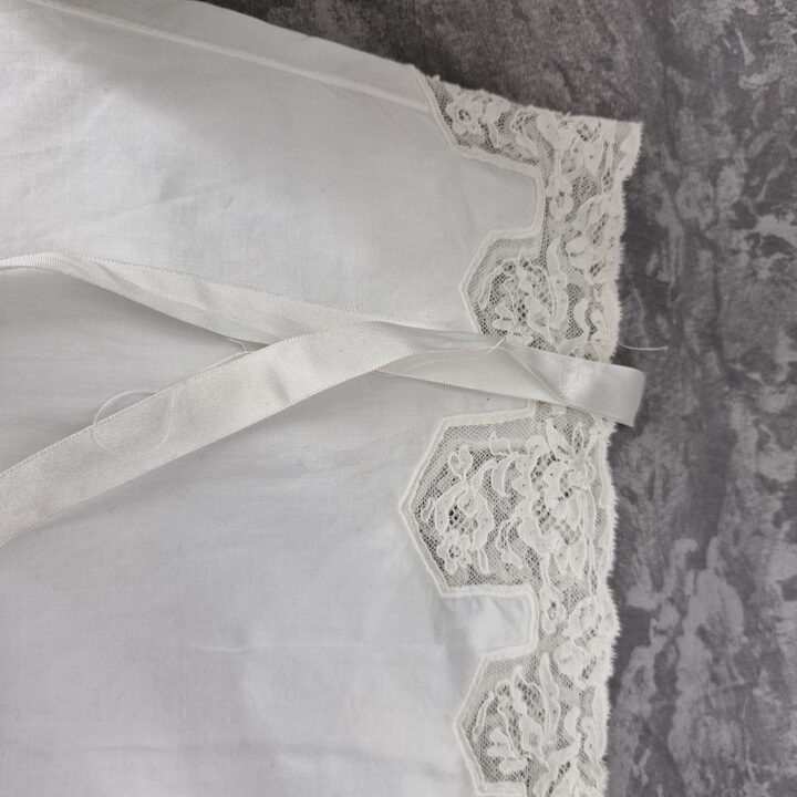 Conjunto de Lingerie Fina de Algodão Art Decó Vintage com Monograma MQ & Renda, Anos 1920