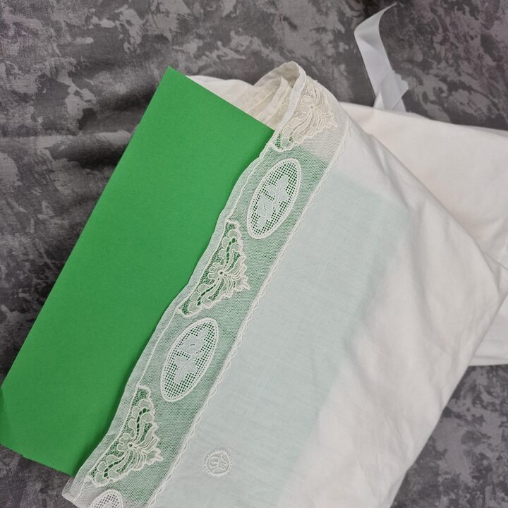 Zestaw Fine Cotton Lingerie Art Deco z Koronką i Haftem, Monogram MQ, Lata 20.