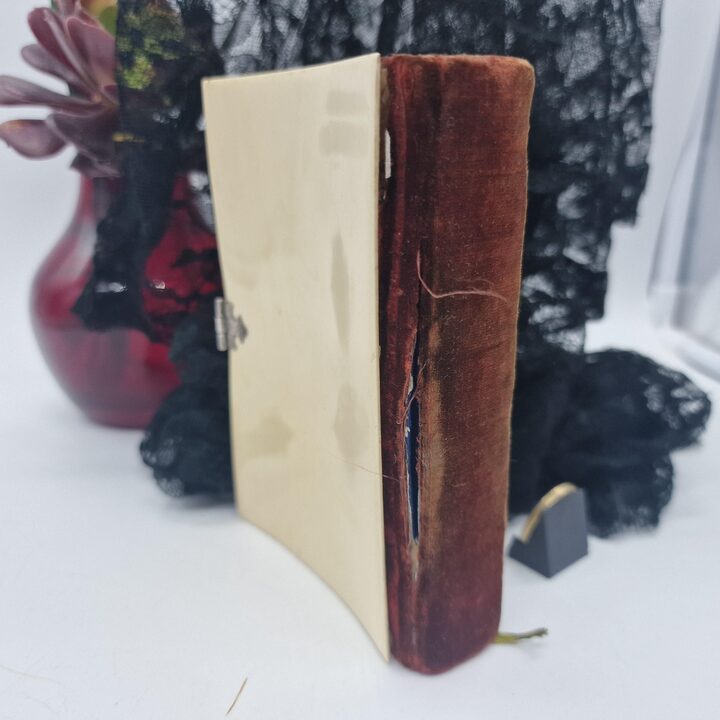 Antique Prayer Book, Silver Missal and Devotional, Hand Painted Miniature, Velvet Binding, Barcelona, Year 1846