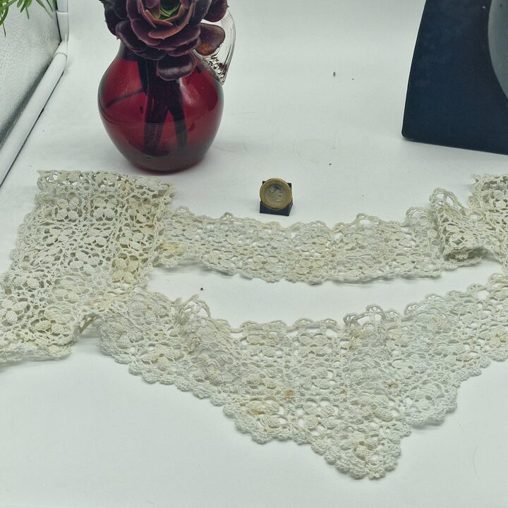 Antike Gehäkelte Spitze Passe für Nachthemd, Handgemachte Baumwollspitze Mieder, Größe S-M, Vintage Nähen Handarbeit