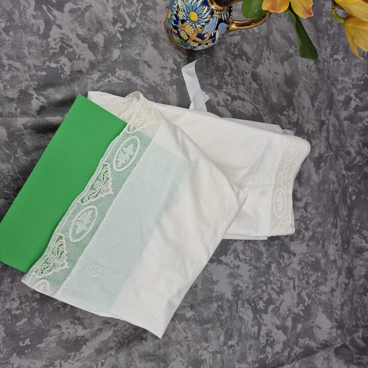 Zestaw Fine Cotton Lingerie Art Deco z Koronką i Haftem, Monogram MQ, Lata 20.