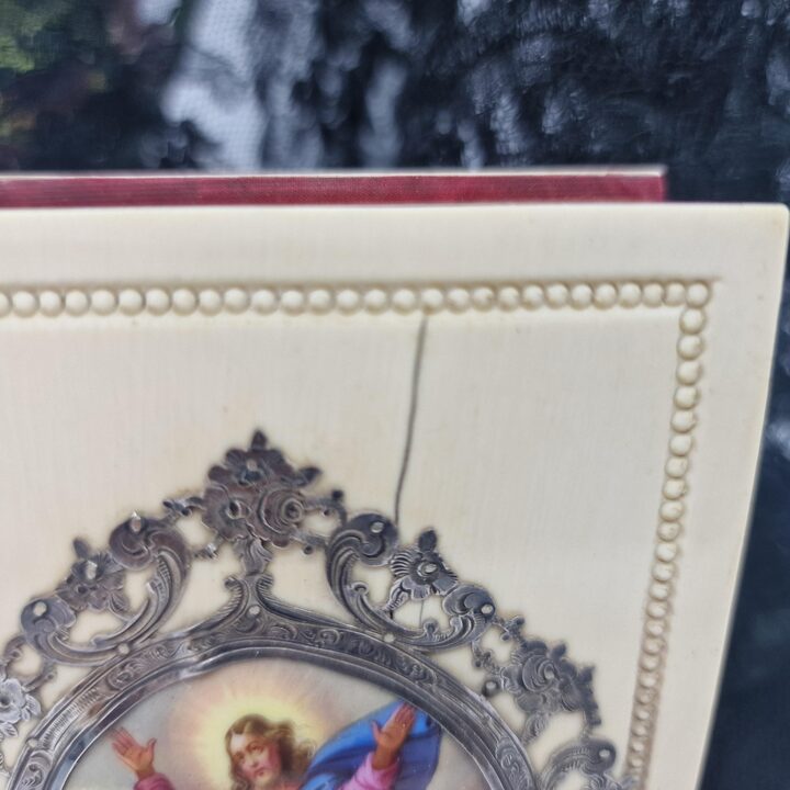 Livre de Prieres Ancien, Missel et Devotionnel en Argent, Miniature Peinte a la Main, Reliure en Velours, Barcelone, Annee 1846