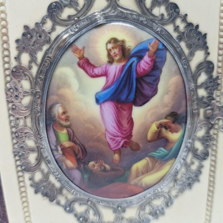 Libro di Preghiere Antico, Messale e Devozionale in Argento, Miniatura Dipinta a Mano, Rilegatura in Velluto, Barcellona, Anno…