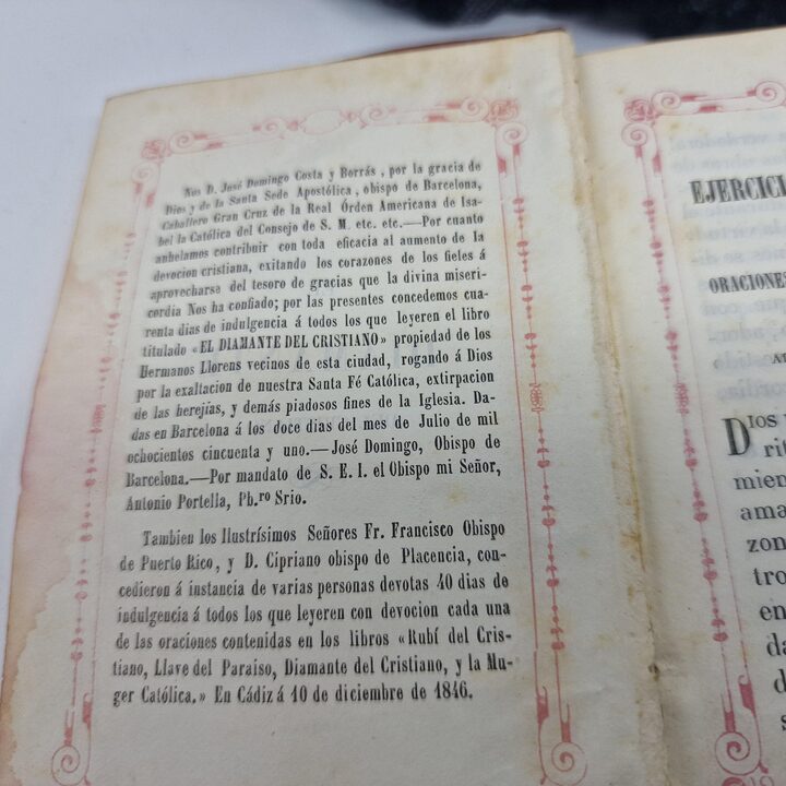 Antyczny Modlitewnik, Srebrny Mszal i Dewocjonalia, Recznie Malowana Miniatura, Aksamitna Oprawa, Barcelona, Rok 1846