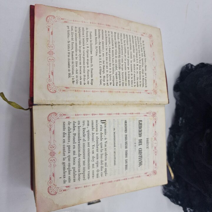 Libro de Oraciones, Misal Antiguo y Devocionario de Plata, Miniatura Pintada a Mano, Encuadernación de Terciopelo, Barcelona, A…