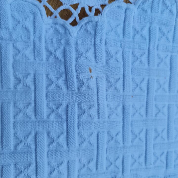 Colcha Jacquard Branca Antiga, Cobertor Matelasse de Algodao com Renda de Bilros Feita a Mao, 200x240 cm, Textil do Seculo XIX