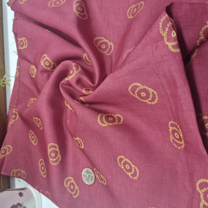 Vintage Viskosestoff 40er 50er Jahre Burgund Geometrisch 85x300 cm