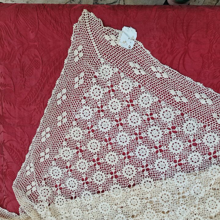 Colcha de Croche Feita a Mao, Cobertor de Renda Vintage Anos 50, Manta de Algodao em Croche, Artesanato da China, 244 x 279 cm