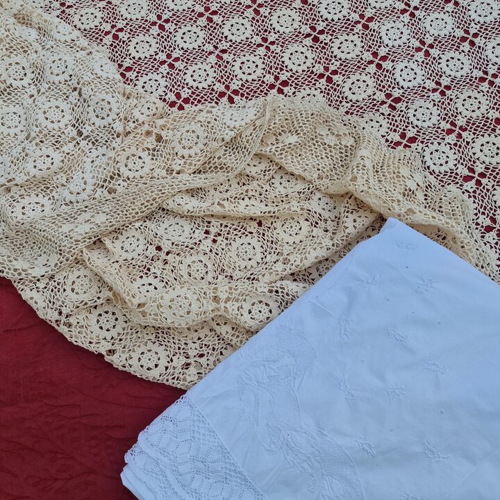 Colcha de Croche Feita a Mao, Cobertor de Renda Vintage Anos 50, Manta de Algodao em Croche, Artesanato da China, 244 x 279 cm