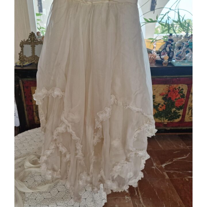 Robe Vintage de Première Communion Fille Cérémonie Années 1980 Fait Main Atelier Organza Dentelle Blanche Plissée Taille 8 Ans…