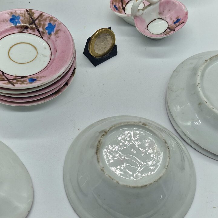Vajilla en Miniatura para Muñecas, Juego de Té de Porcelana, Francia Belle Epoque, Miosotis Pintados a Mano, 18 Piezas, Circa 1…