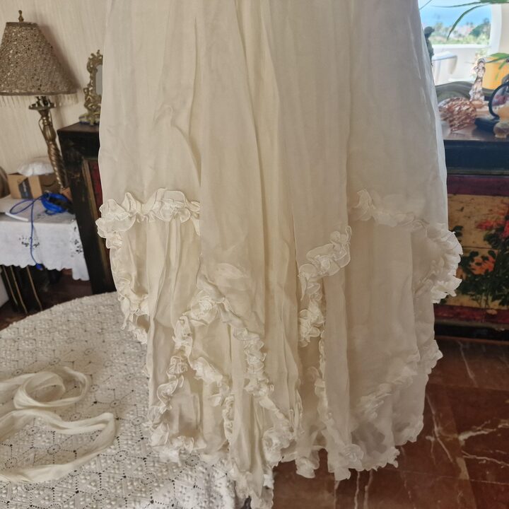 Vestido Vintage de Primera Comunión Traje Ceremonia Niña Años 1980 Hecho a Mano en Atelier Organza Encaje Blanco Plisado Talla…
