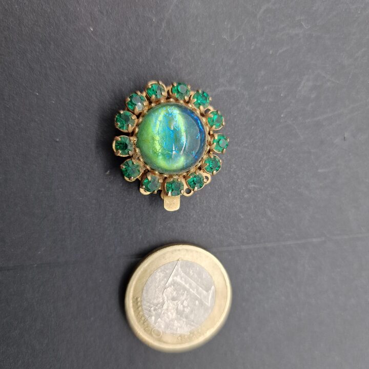 Set of 5 Unique Vintage Statement Box Clasps - Rare Artisan Jewelry Findings - Emerald Green, Iridescent Art Glass & Rhinestone…