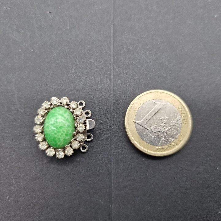 Set of 5 Unique Vintage Statement Box Clasps - Rare Artisan Jewelry Findings - Emerald Green, Iridescent Art Glass & Rhinestone…