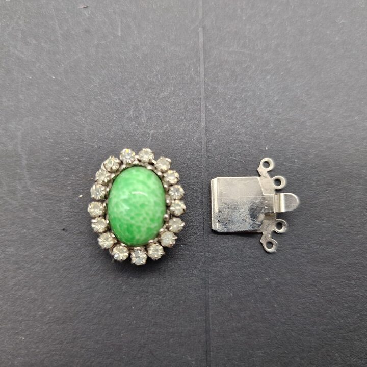 Set of 5 Unique Vintage Statement Box Clasps - Rare Artisan Jewelry Findings - Emerald Green, Iridescent Art Glass & Rhinestone…