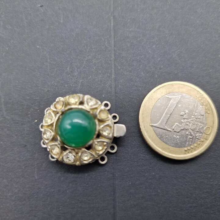 Set of 5 Unique Vintage Statement Box Clasps - Rare Artisan Jewelry Findings - Emerald Green, Iridescent Art Glass & Rhinestone…