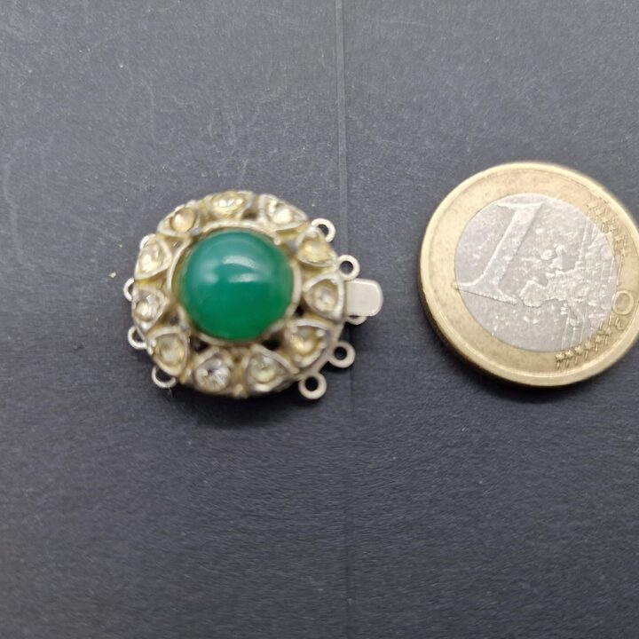 Set of 5 Unique Vintage Statement Box Clasps - Rare Artisan Jewelry Findings - Emerald Green, Iridescent Art Glass & Rhinestone…