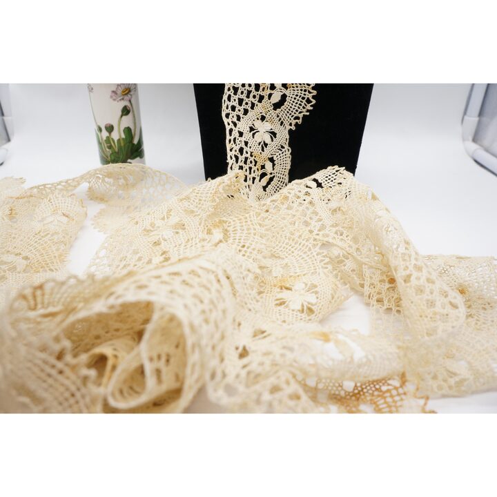 アンティーク ボビンレース トリム スペイン カマリニャス 手編み レース 花柄 コットンスレッド 10 cm x 350 cm 3.5 m 仕立て手芸材料