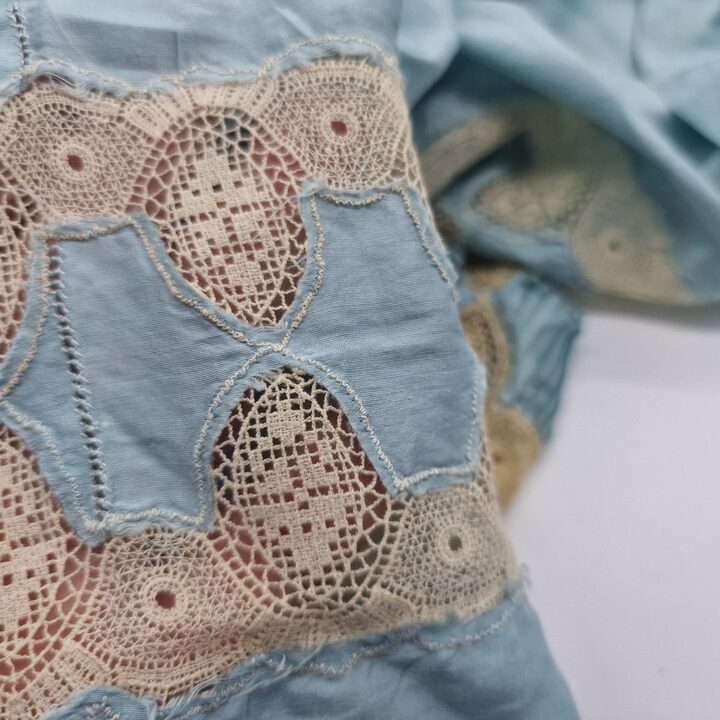 Antique Edwardian Silk Baby Gown and Bonnet Set Blue with Hand Smocking and Lace