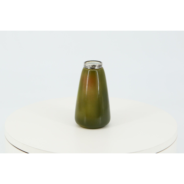 1930s German Porcelain Miniature Vase with Silver
