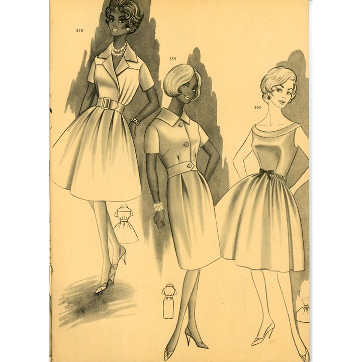 Revista de Moda Vintage Eva 1959, Catálogo de Costura Espanhol, Academia AEI San Sebastian, Ilustrações Mid-Century