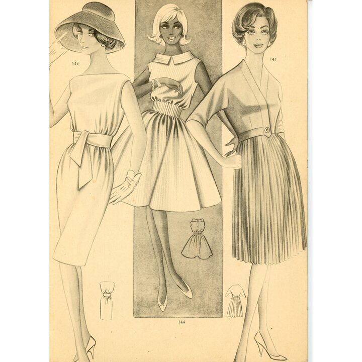 Revista de Moda Vintage Eva 1959, Catálogo de Corte y Confección Español, Academia AEI San Sebastián, Ilustraciones Mid Century