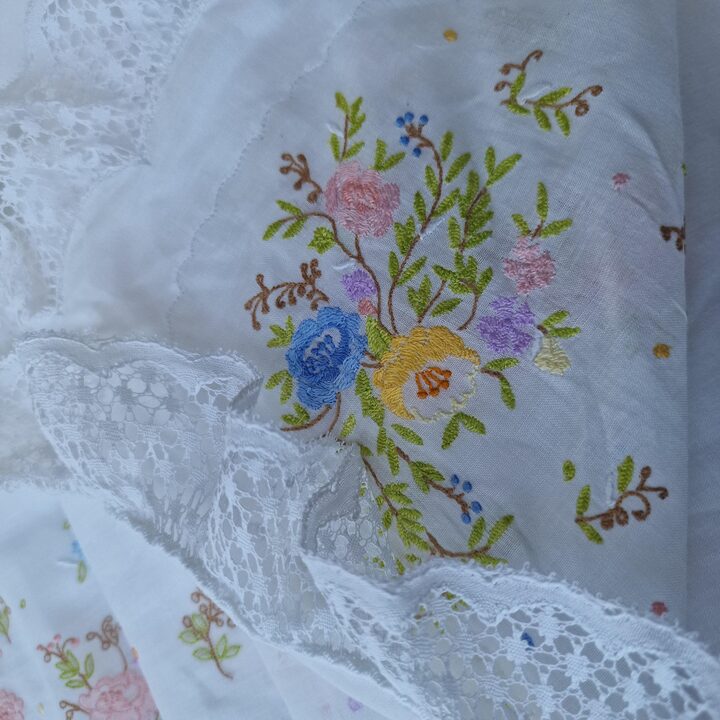 ヴィンテージ バチスト ベッドリネン セット 手刺繍 モノグラムMC ヴィヴィアンレース シーツ 枕カバー2枚 花嫁道具 1930年代