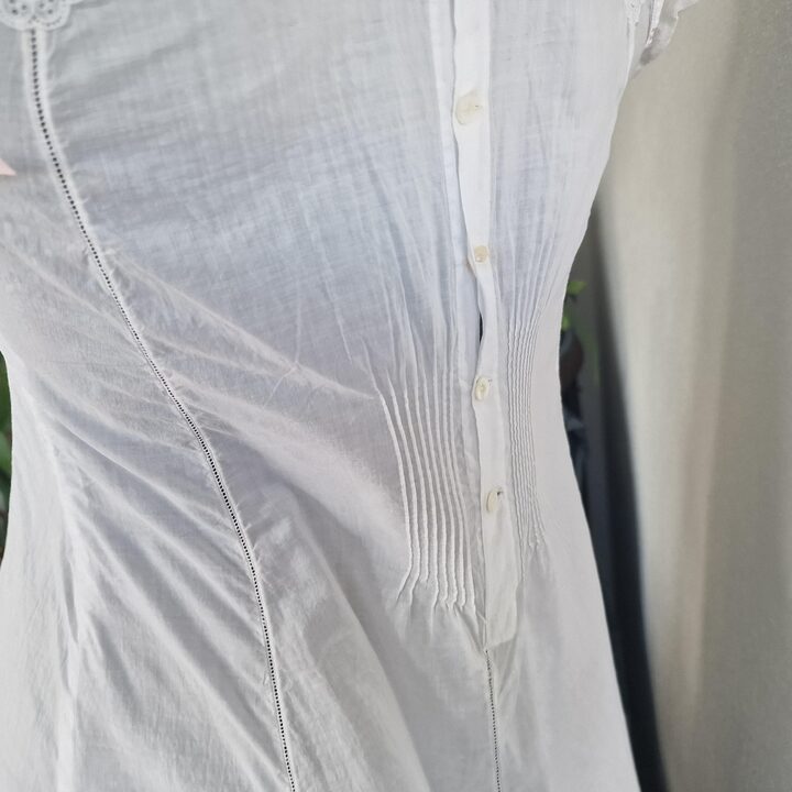 Camisola Antiga da Época Eduardiana, Camisola de Batista de Algodão Bordada a Mão, Tamanho S Petite, Lingerie de Renda Branca