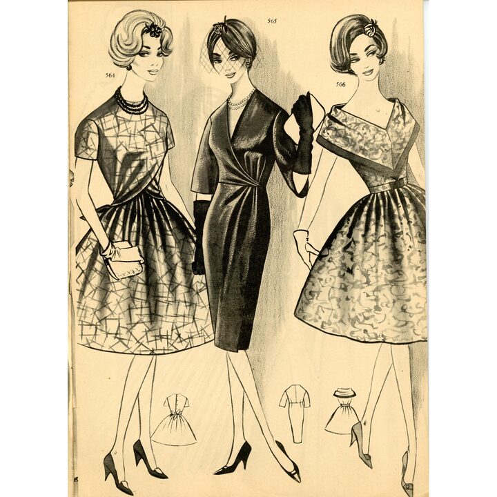 Revista de Moda Vintage Eva 1959, Catálogo de Costura Espanhol, Academia AEI San Sebastian, Ilustrações Mid-Century