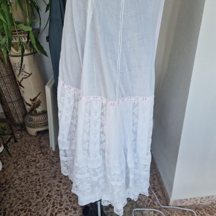 Camisola Antiga da Época Eduardiana, Camisola de Batista de Algodão Bordada a Mão, Tamanho S Petite, Lingerie de Renda Branca