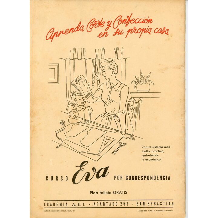 Vintage 1959 Eva Modemagazin, Spanischer Schnittmusterkatalog, Academia AEI San Sebastian, Mid-Century-Illustrationen