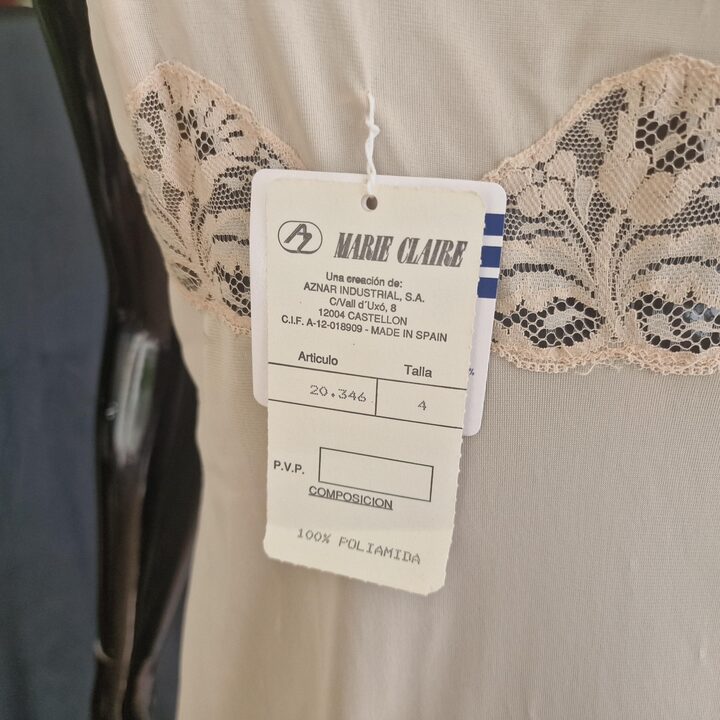 Halka Vintage Marie Claire Lata 80, Beżowy Poliamid z Koronką, Damska Kombinacja, Hiszpański Rozmiar 4 S Nowy z Metką