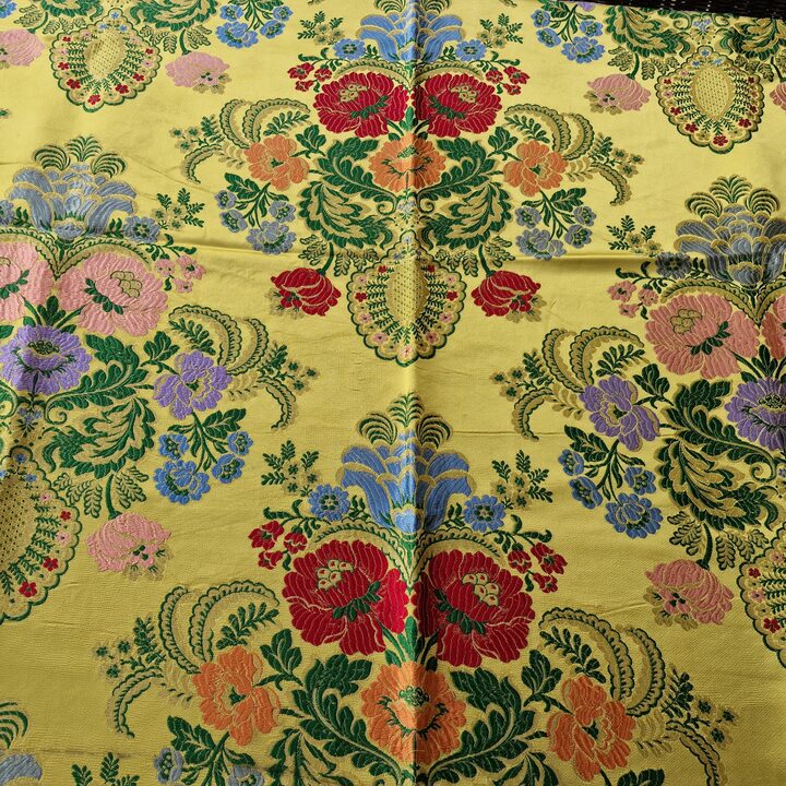 Zabytkowy Panel Jedwabny Brokat z Walencji Wzor Kwiatowy Jedwab i Lureks 140x110 cm 1910 Renowacja Tkanin Historycznych