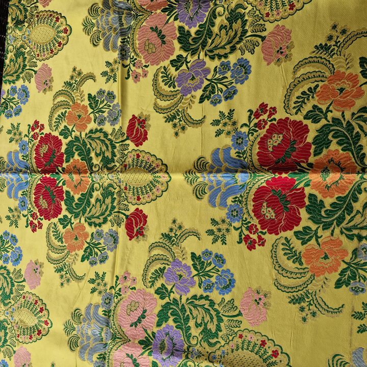 Zabytkowy Panel Jedwabny Brokat z Walencji Wzor Kwiatowy Jedwab i Lureks 140x110 cm 1910 Renowacja Tkanin Historycznych