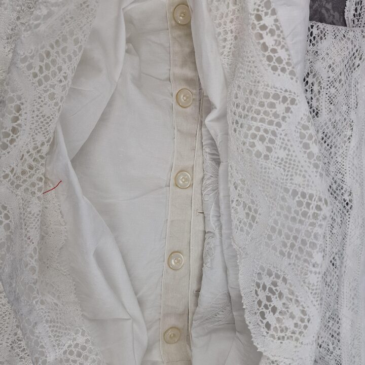 Antique Linen Bedding Set with Hand Bobbin Lace & Monogram Mercedes