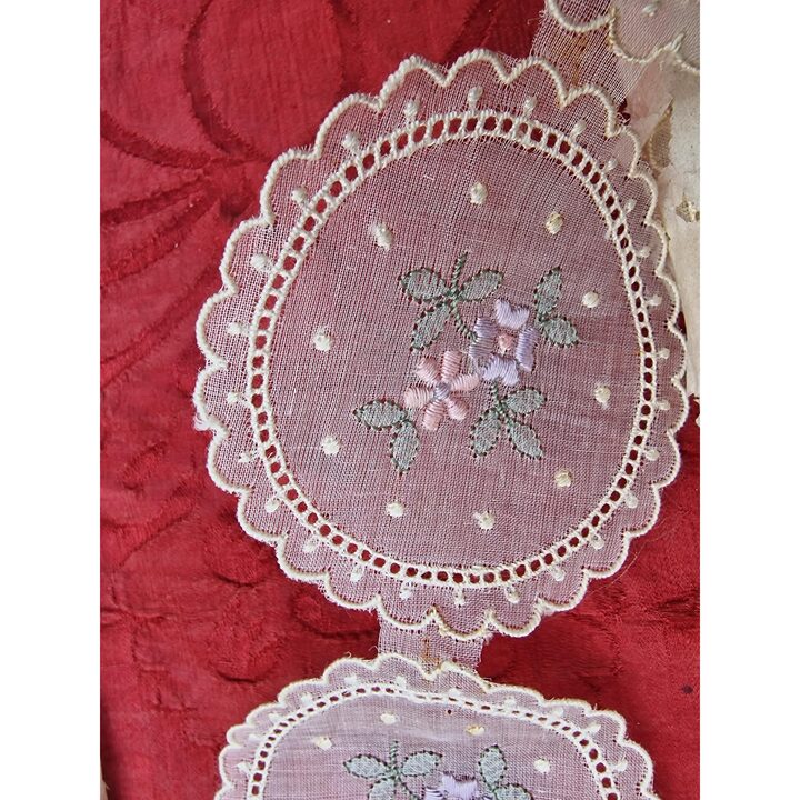Antieke Edwardiaanse Geborduurde Mousseline Applicaties - NOS 1900 Katoen Voor Naaien en Poppenrestauratie