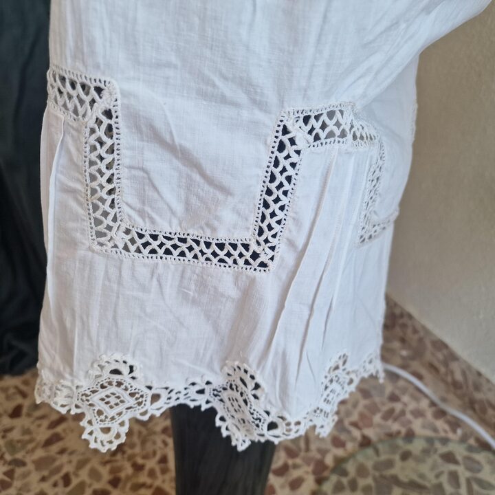 Wiktorianskie Pantalony Rozciecie, Antyczny XIX Wiek Bialy Len Bawelna Wyprawa, Monogram M Wiazane z Tylu, Rozmiar L XL Pas 82…