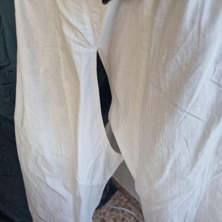 Wiktorianskie Pantalony Rozciecie, Antyczny XIX Wiek Bialy Len Bawelna Wyprawa, Monogram M Wiazane z Tylu, Rozmiar L XL Pas 82…