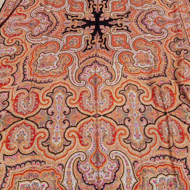 Zabytkowy manton Cien Colores, szal z wełny merynosów, chusta z XIX wieku, tradycyjny hiszpański tekstyl, 320x170cm