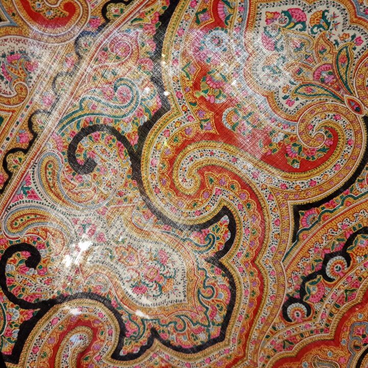 Zabytkowy manton Cien Colores, szal z wełny merynosów, chusta z XIX wieku, tradycyjny hiszpański tekstyl, 320x170cm