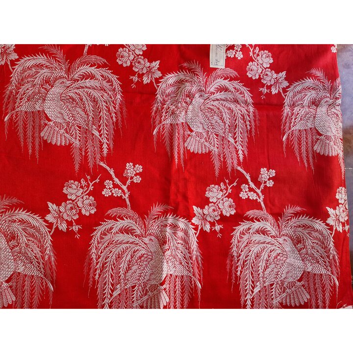 Vintage Jacquard Stoff, Spanische Baumwolle Polsterstoff Meterware, Paradiesvogel Muster, Breite 140 cm 55 Zoll, 1950er Jahre N…